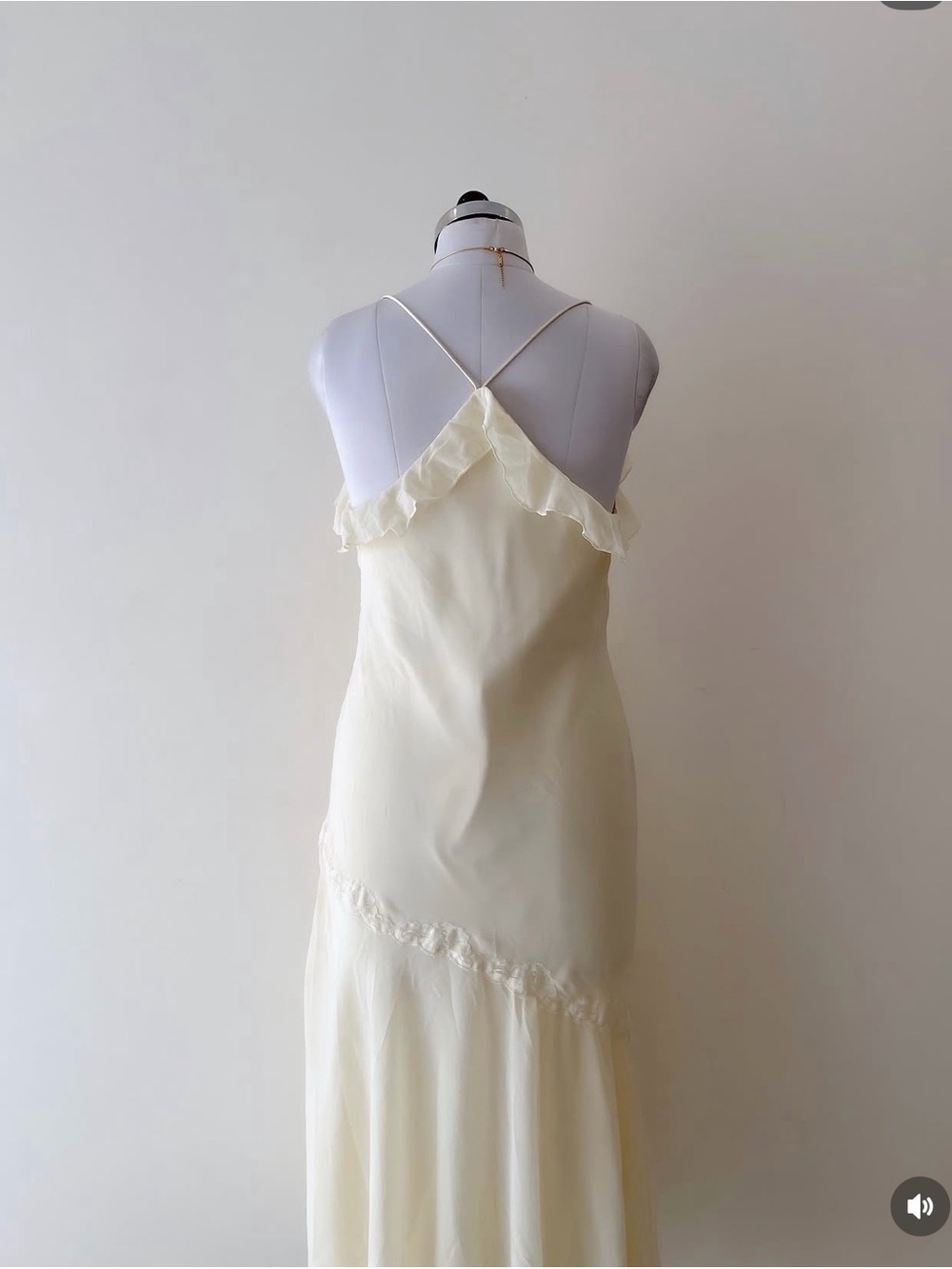 Lace-Trim Satin Slip Dress in Cream - Picture 4 of 7